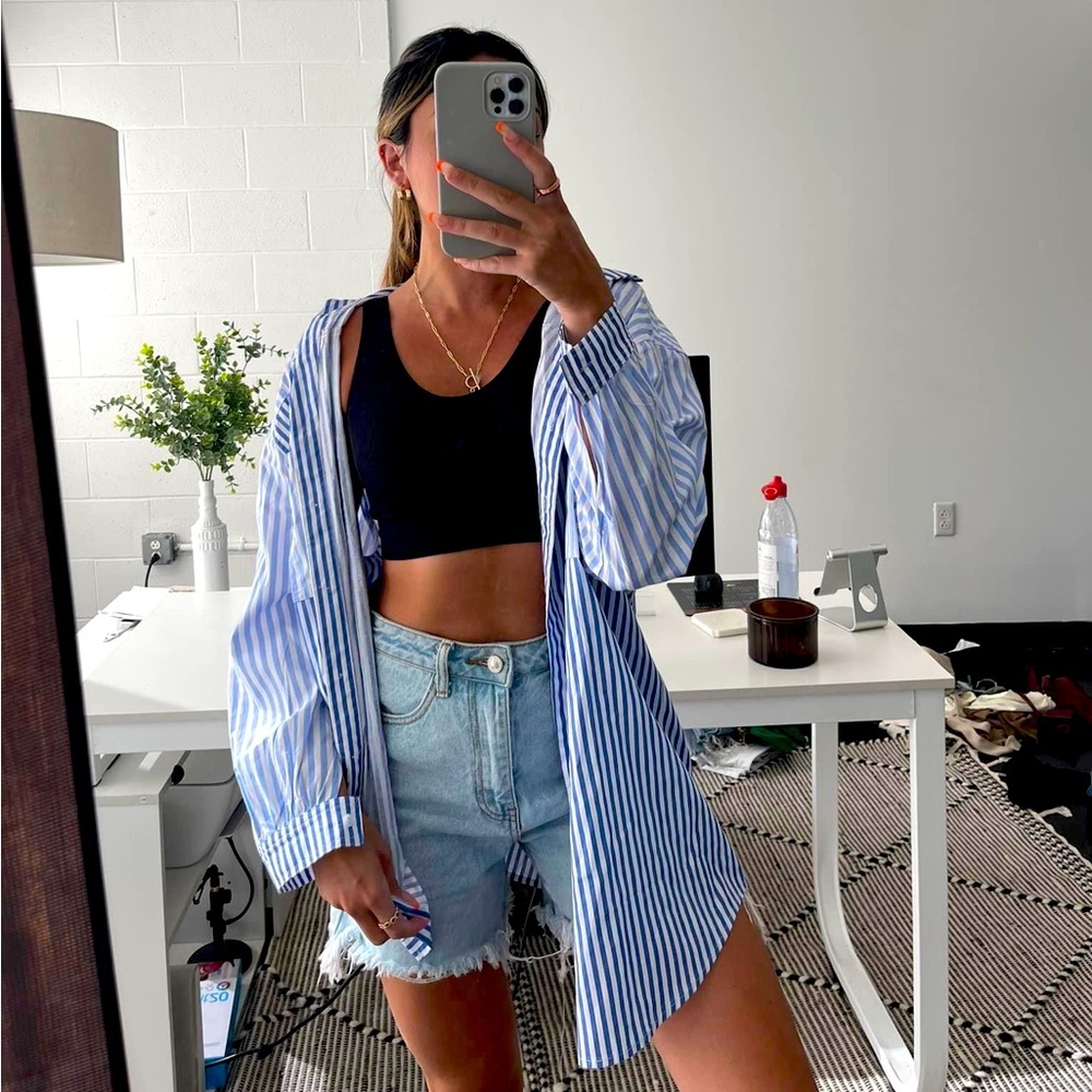 Princess Polly Blue Striped Oversized Button Up Shirt
